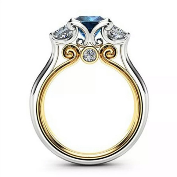 New 925 Silver Two Tone Sapphire Ring - Picture 3 of 6